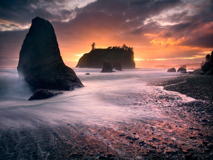 waves, wave, vibrant, sunset, washington, ruby beach