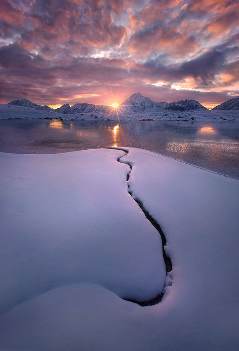 frozen, lake, sunset, jasper, fryatt, alberta, snow