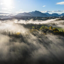 fog, beams, germany, Bavaria, alps