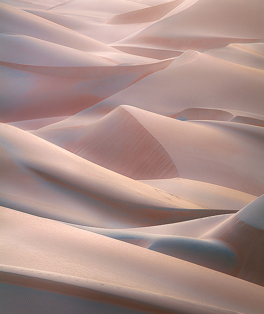 Layers of sand dunes in soft light. Note the remarkable purity and gentle range of hues on the sand here in the Empty Quarter...