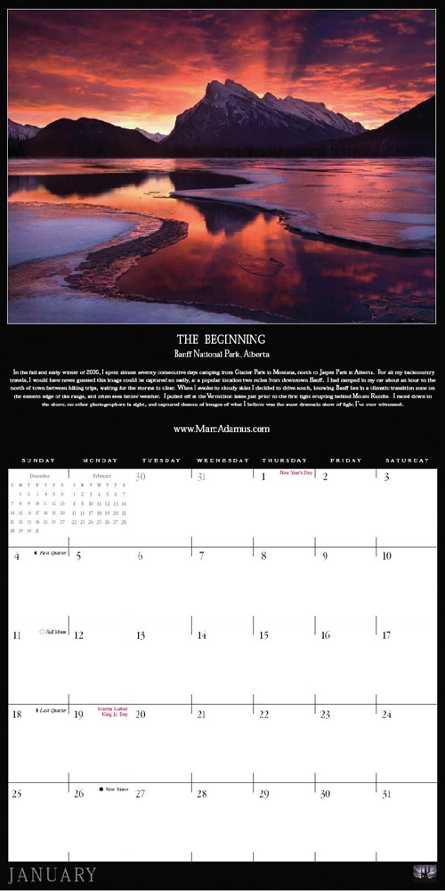 Wild Journeys 2009 calendar sample month.