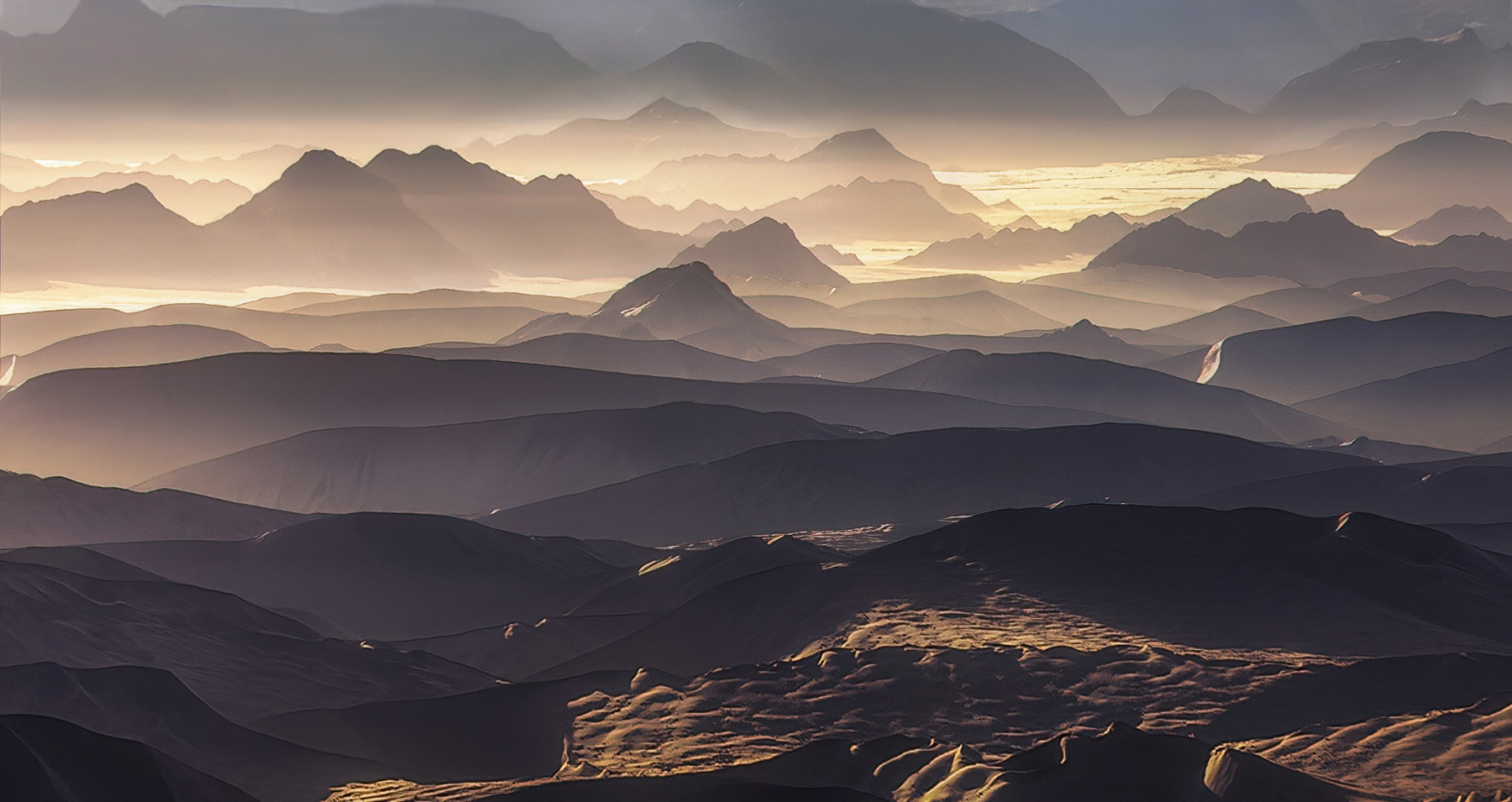 Layers of dunes and peaks through a telephoto lens in morning light, Namibia
