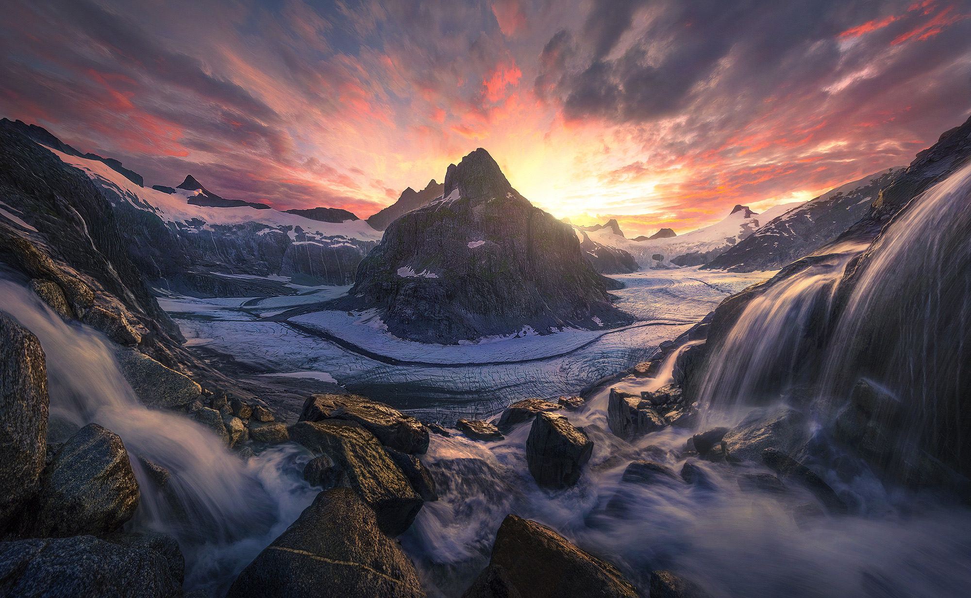 Some of the most epic light all summer and a ton of waterfalls up above the glaciers in Alaska's Boundary Range.