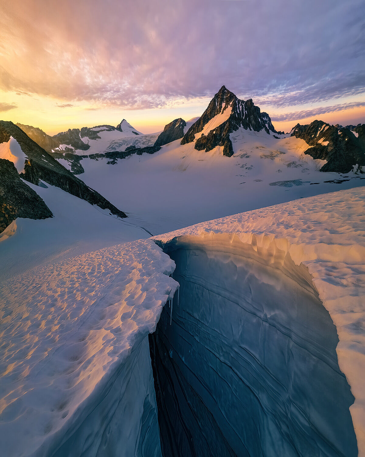 Alaska, glacier, mountains, steep, jagged, boundary range, summer, snow, crevasse