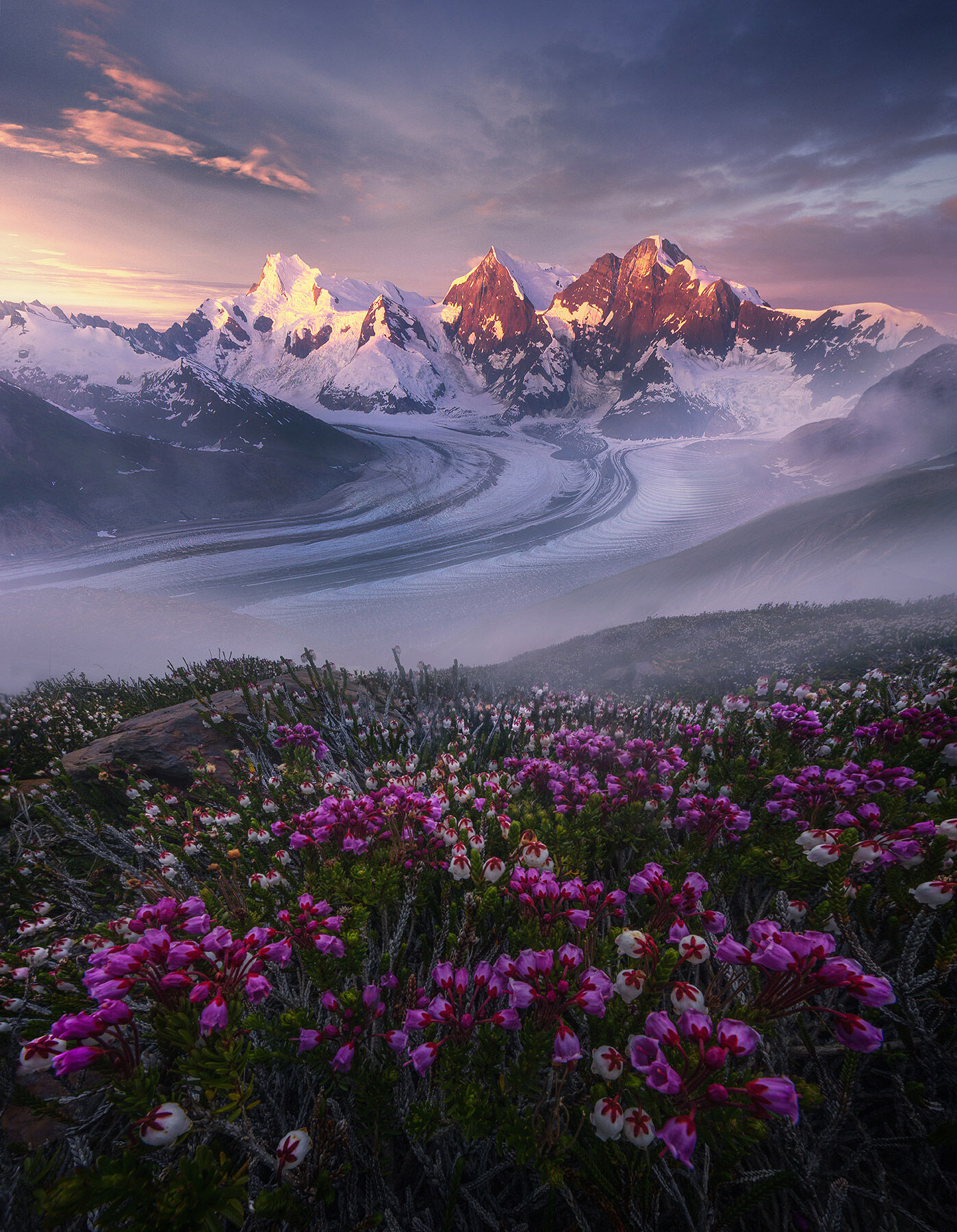 Spectacular sunrise light illuminates the most beautiful place I've ever seen in British Columbia, a hundred miles into the pure...