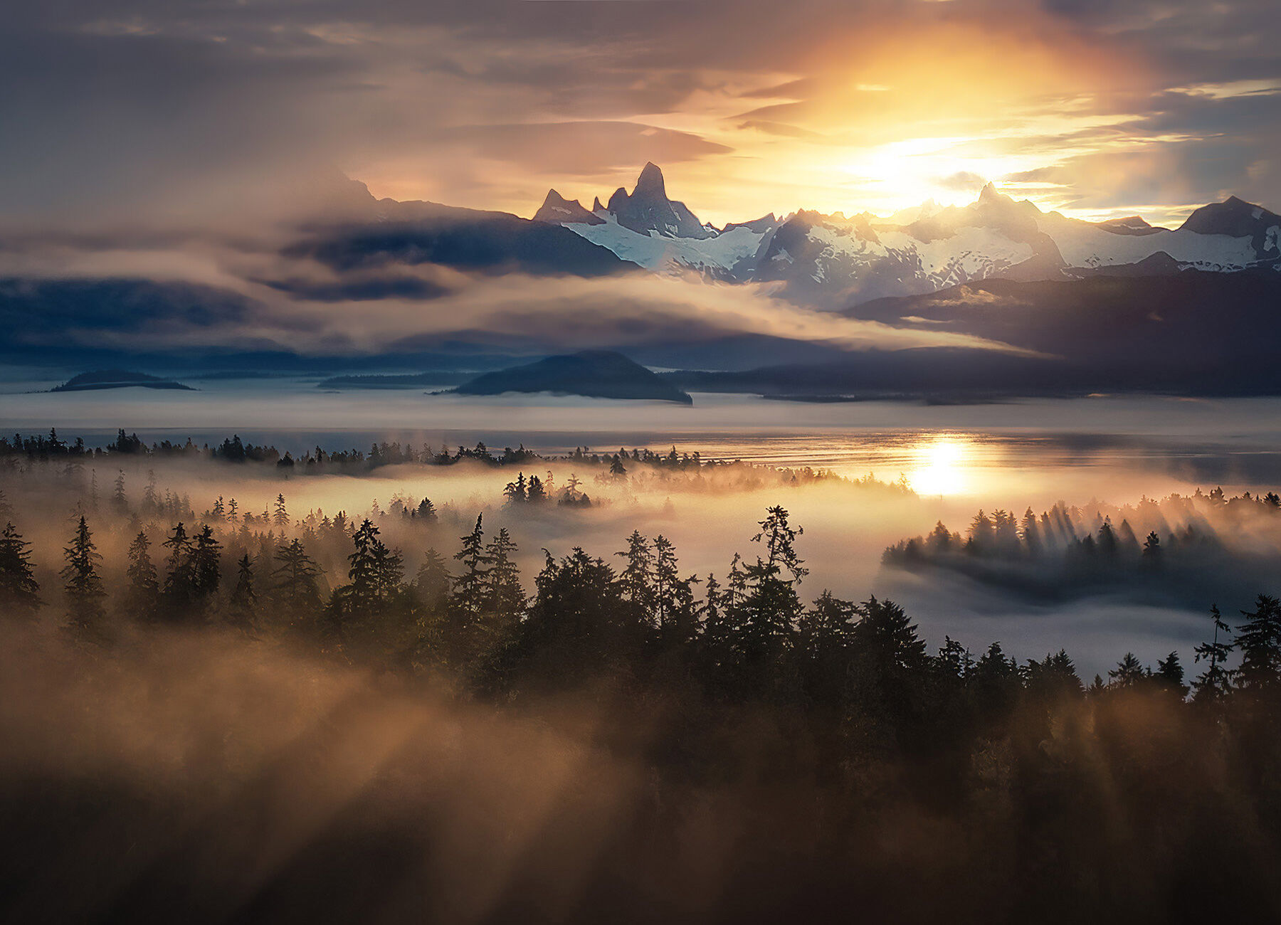Light at the end of the storm, looking from the sea to the Boundary Range, Alaska