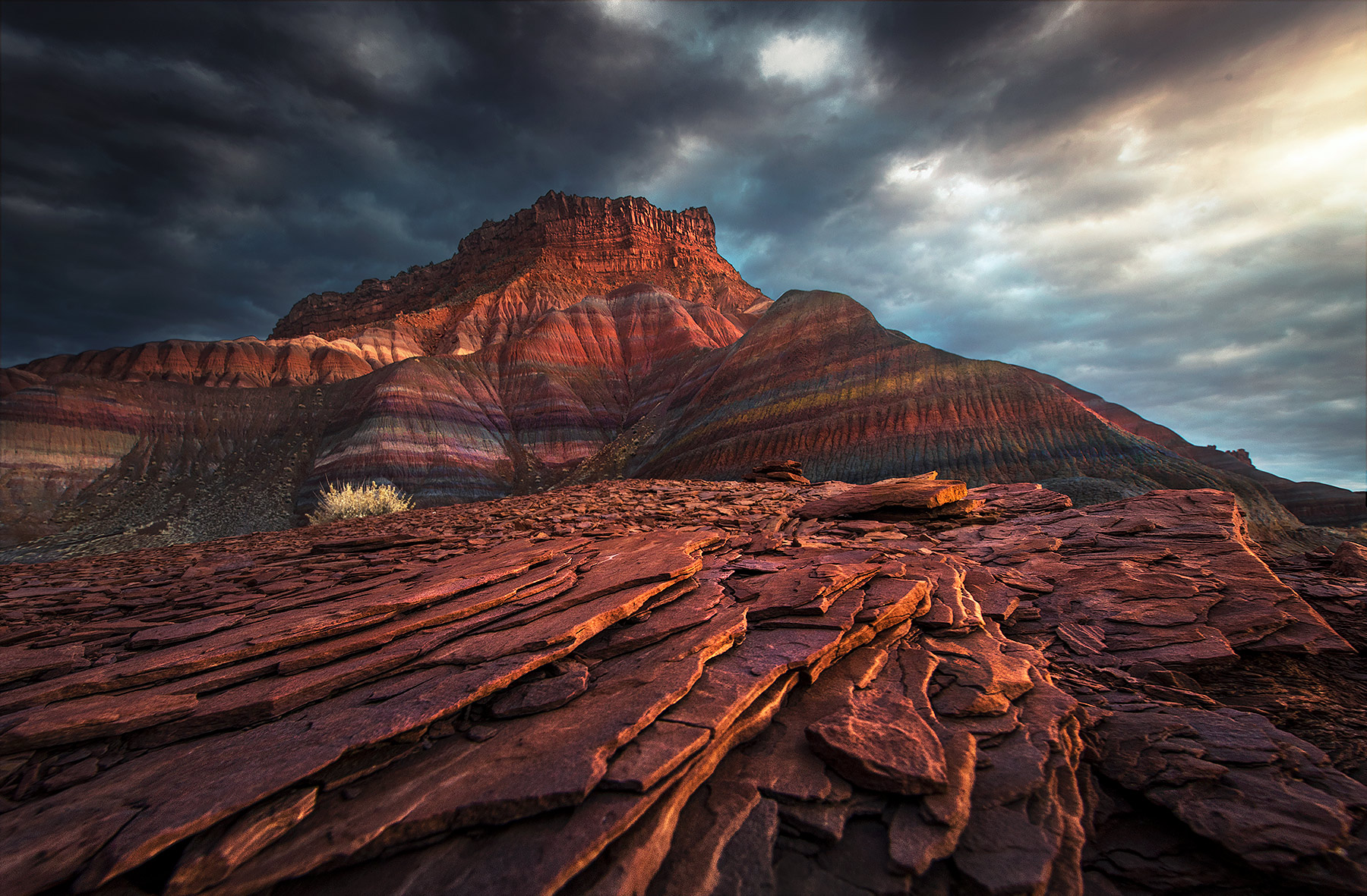 Colorful layers and storm clouds, Utah. &nbsp;