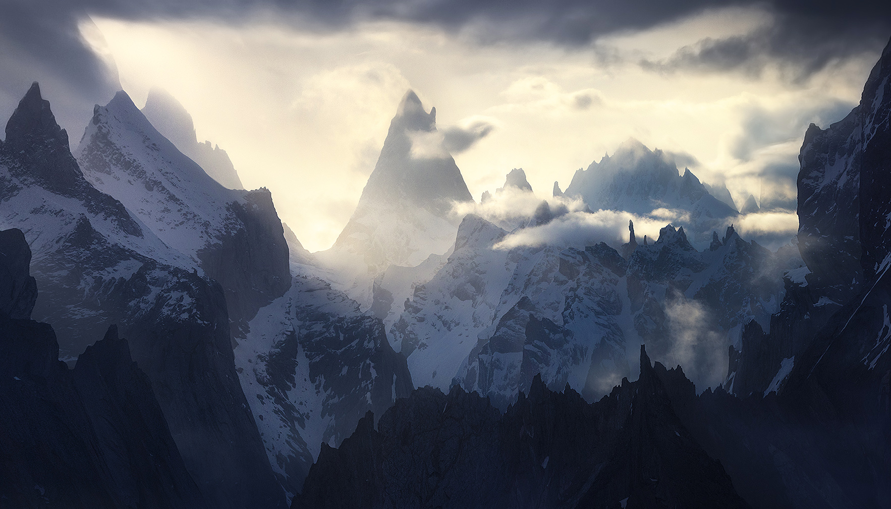 Layers of high peaks and spires adorn the crest of the Karakorum Himalayas in Pakistan