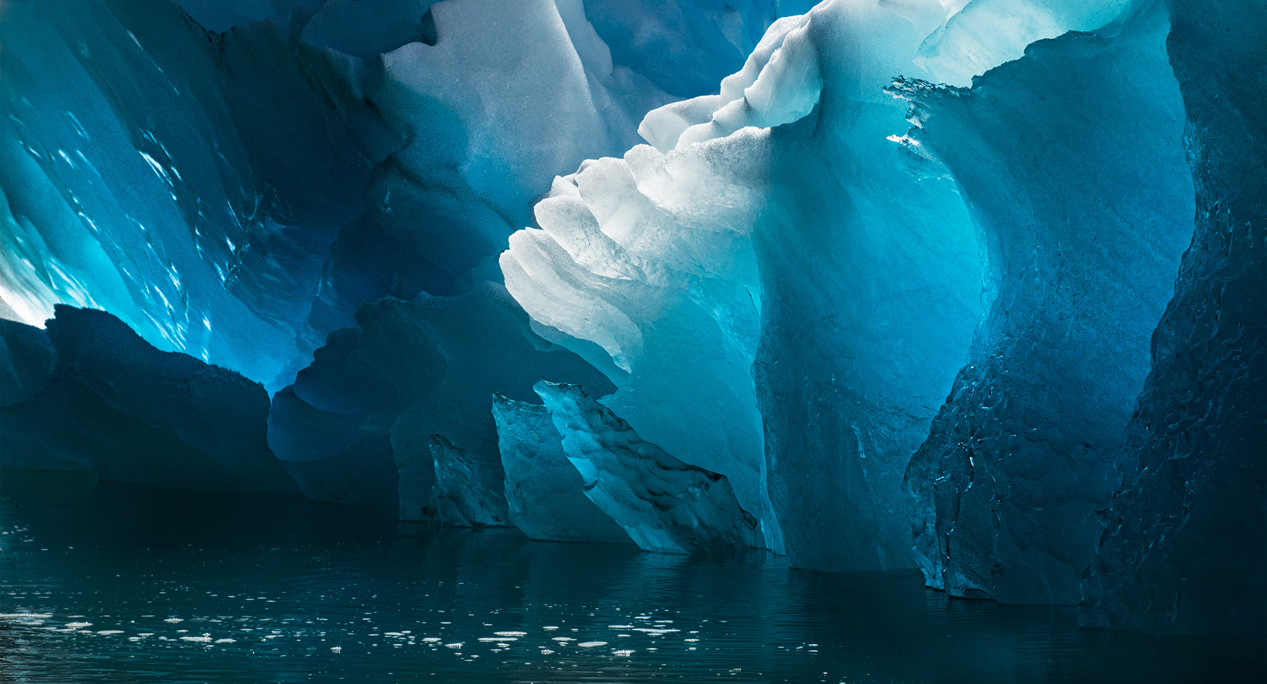 Reflected light on icebergs from my kayak.&nbsp;