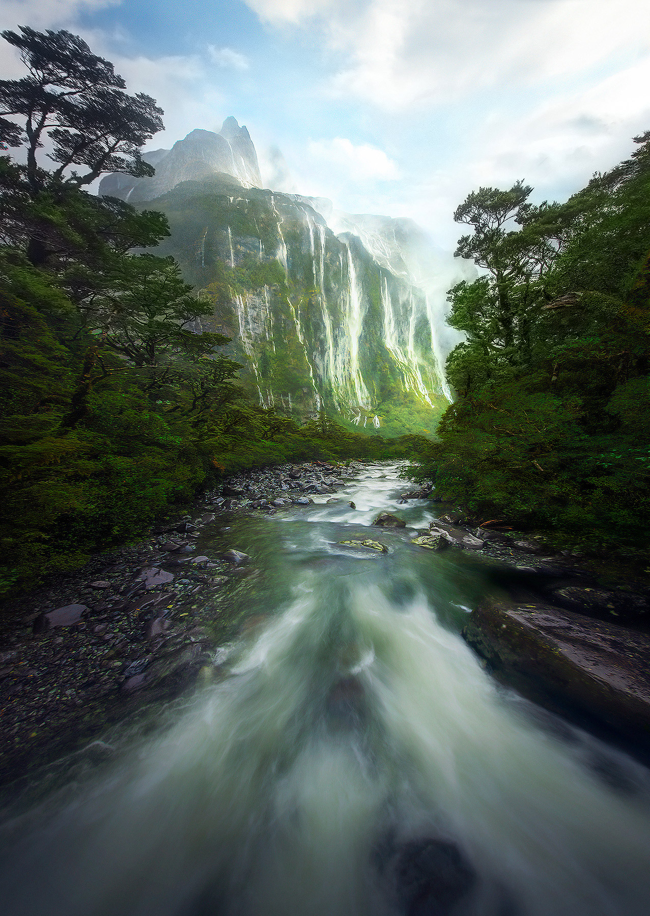 Thundering falls consume entire mountains after the rains in Fiordlands of New Zealand!