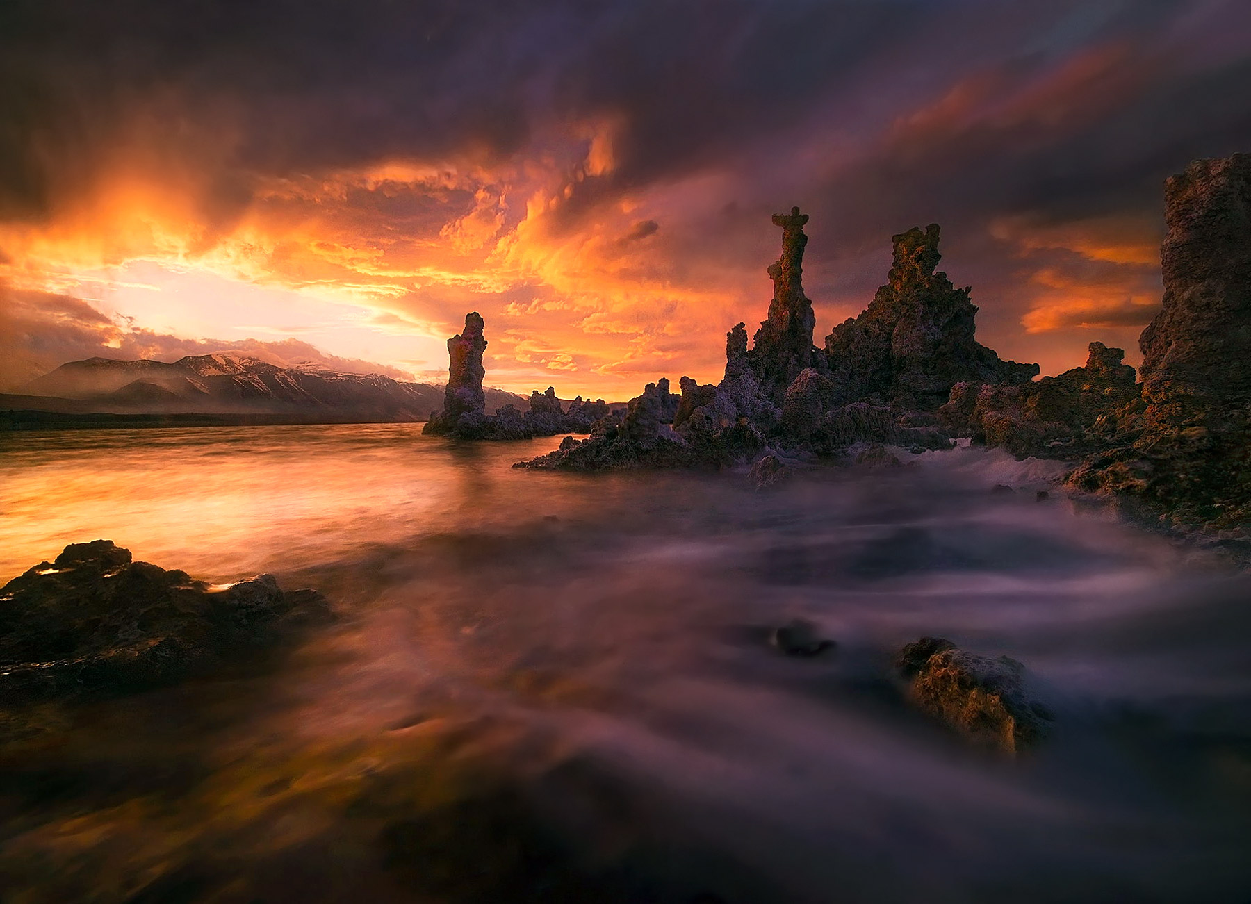 The best light show I ever saw at Mono Lake. &nbsp;On this evening, the storm was clearing and the surf was moving, creating...